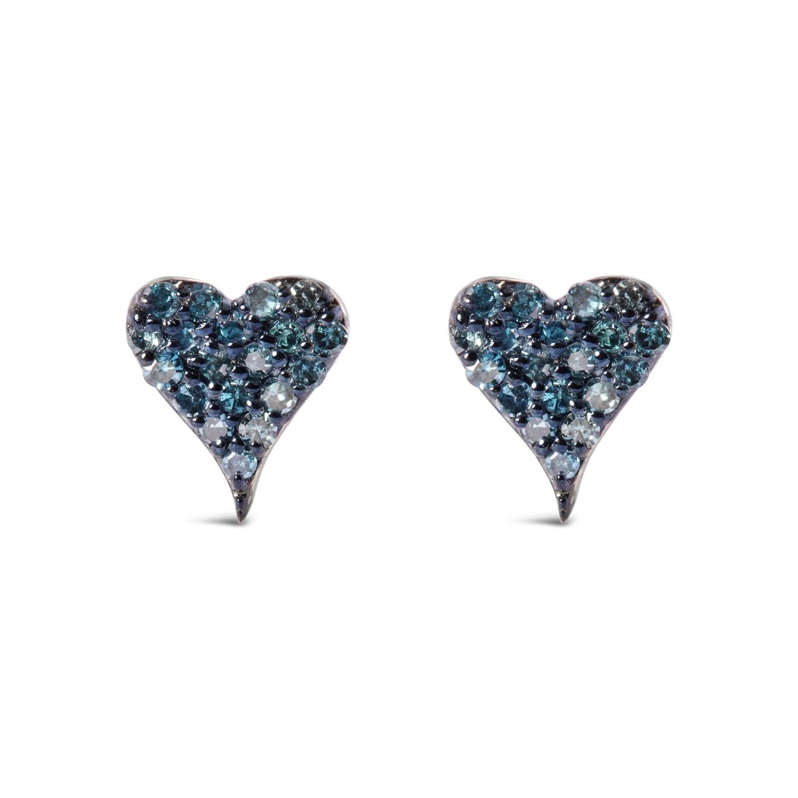 925 Sterling Silver 1/10 Cttw Blue Diamond Heart Shaped Stud Earrings (Blue Color, I3 Clarity) - LinkagejewelrydesignLinkagejewelrydesign