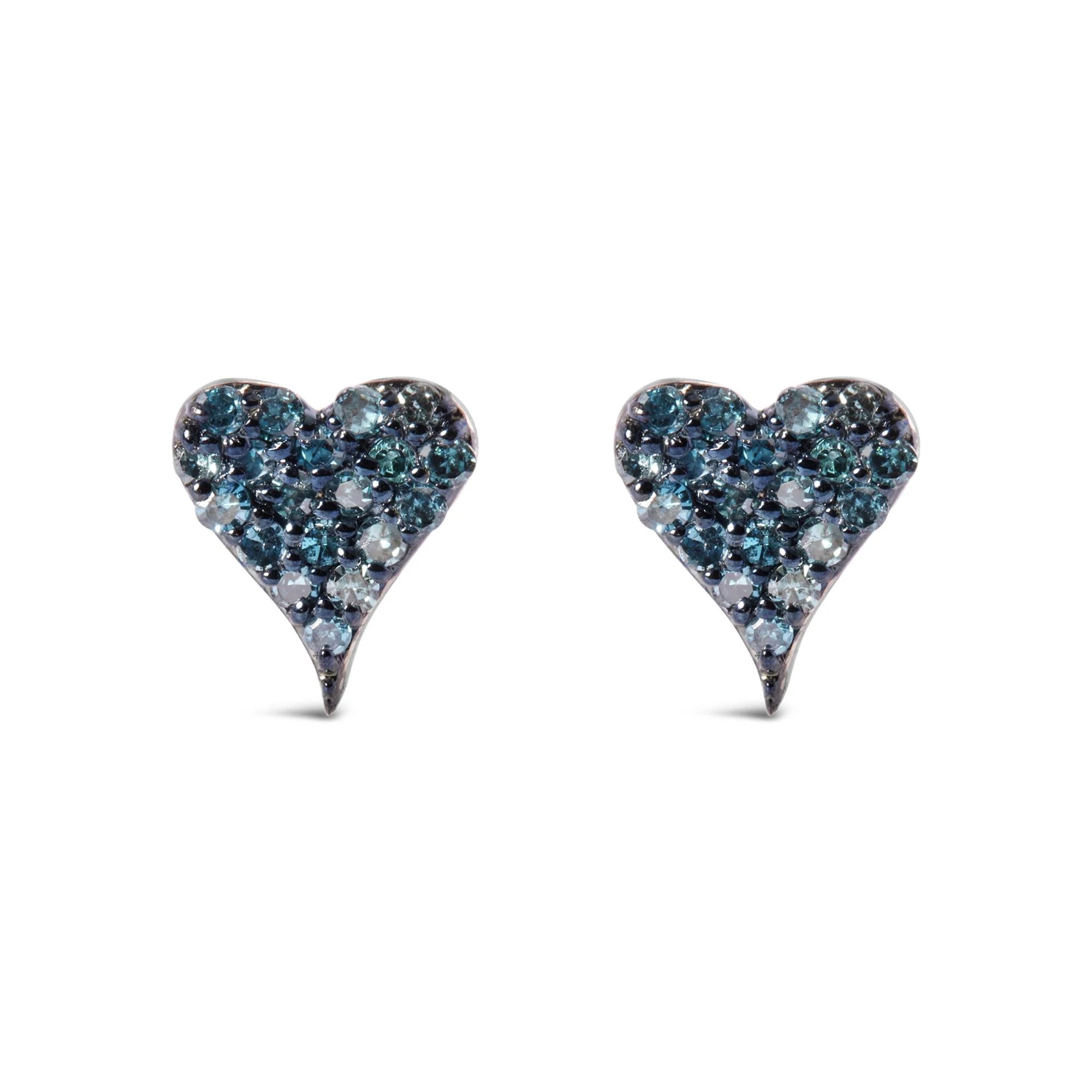 925 Sterling Silver 1/10 Cttw Blue Diamond Heart Shaped Stud Earrings (Blue Color, I3 Clarity) - LinkagejewelrydesignLinkagejewelrydesign