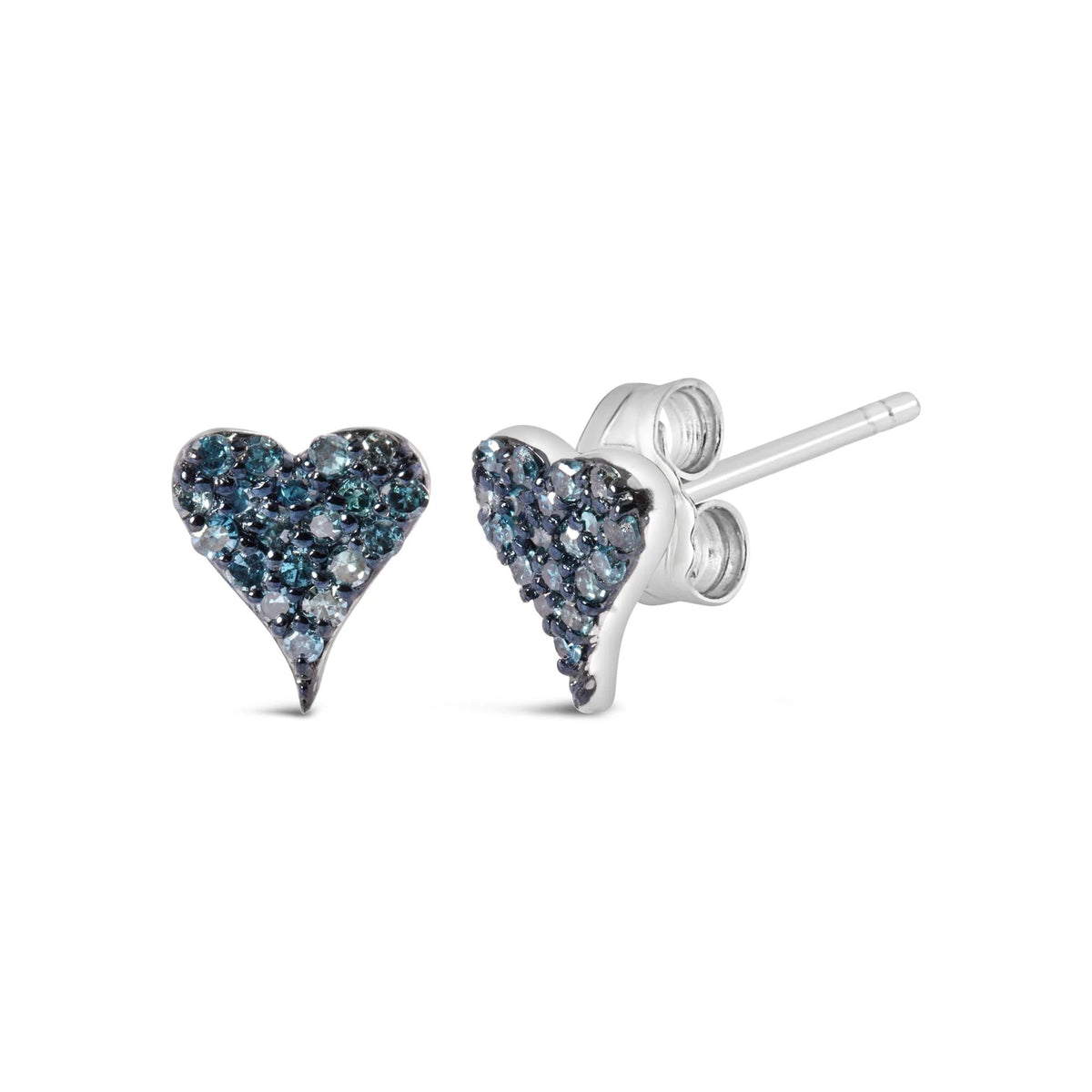 925 Sterling Silver 1/10 Cttw Blue Diamond Heart Shaped Stud Earrings (Blue Color, I3 Clarity) - LinkagejewelrydesignLinkagejewelrydesign
