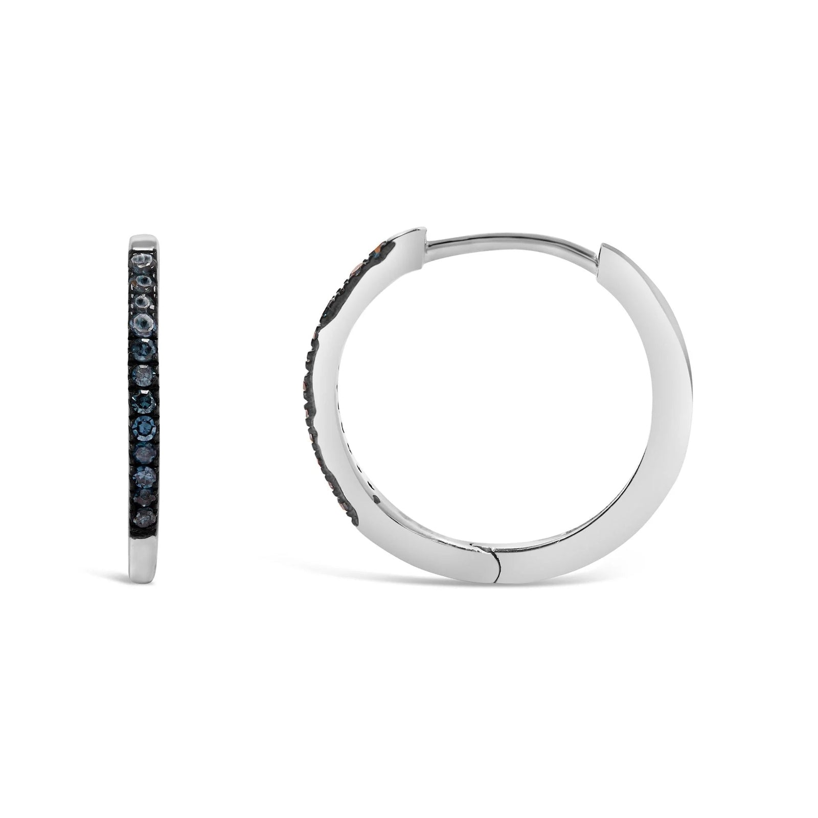925 Sterling Silver 1/10 Cttw Blue Diamond Hoop Snap Post Hoop Earrings (BlueColor, I3 Clarity) - LinkagejewelrydesignLinkagejewelrydesign