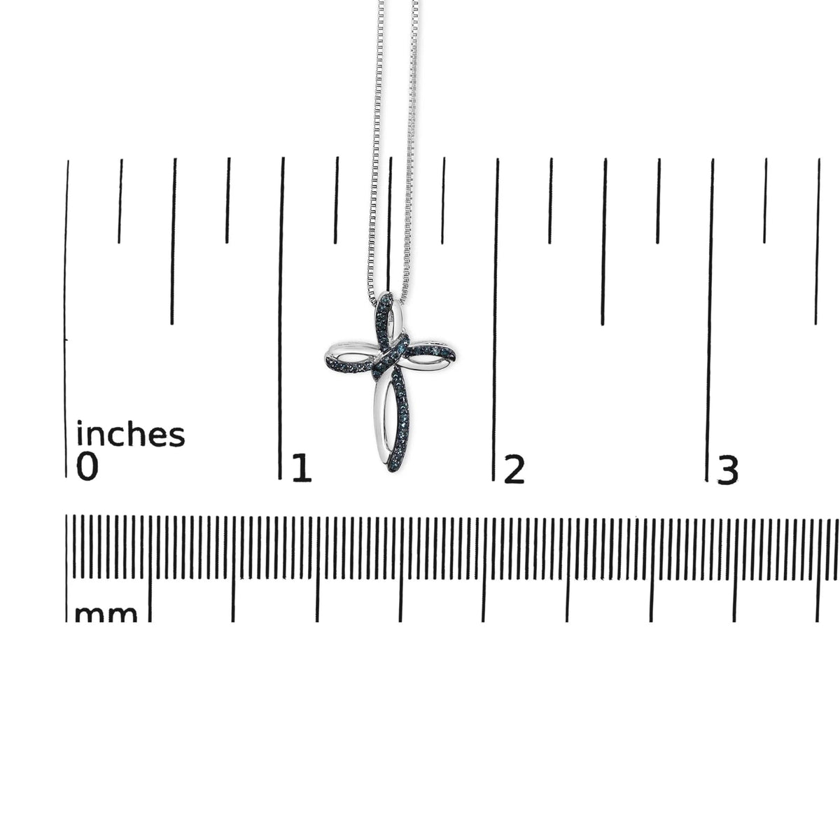 .925 Sterling Silver 1/10 Cttw Blue Diamond Swirl Ribbon and Cross Pendant Necklace (Blue Color, I3 Clarity) - LinkagejewelrydesignLinkagejewelrydesign