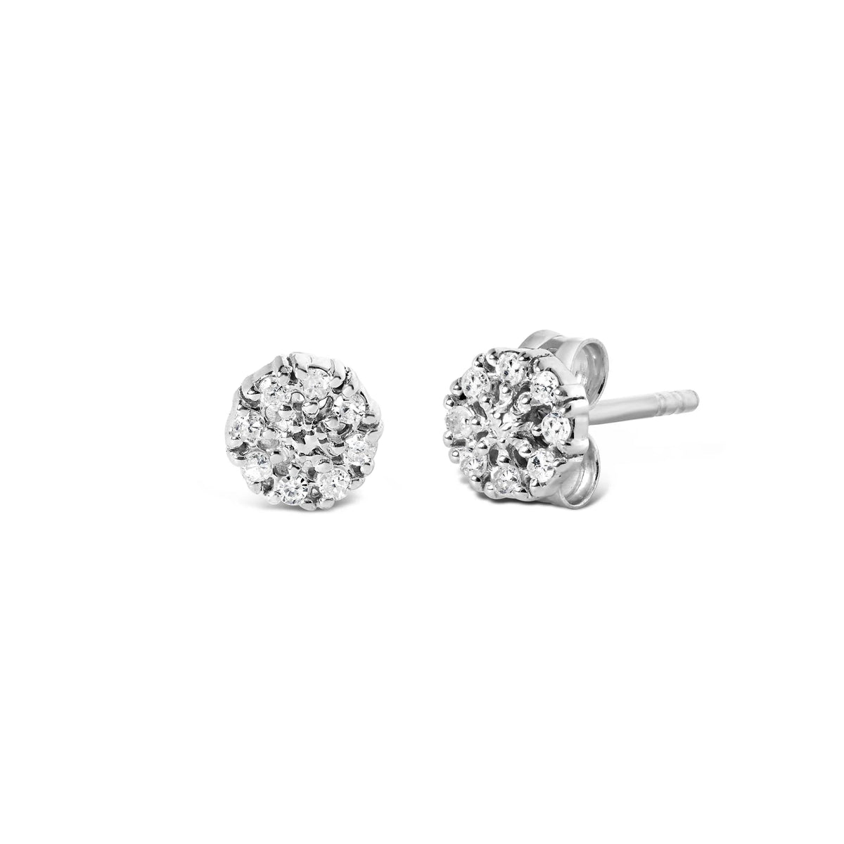 .925 Sterling Silver 1/10 Cttw Diamond Floral Cluster Stud Earrings (I - J Color, I3 Clarity) - LinkagejewelrydesignLinkagejewelrydesign