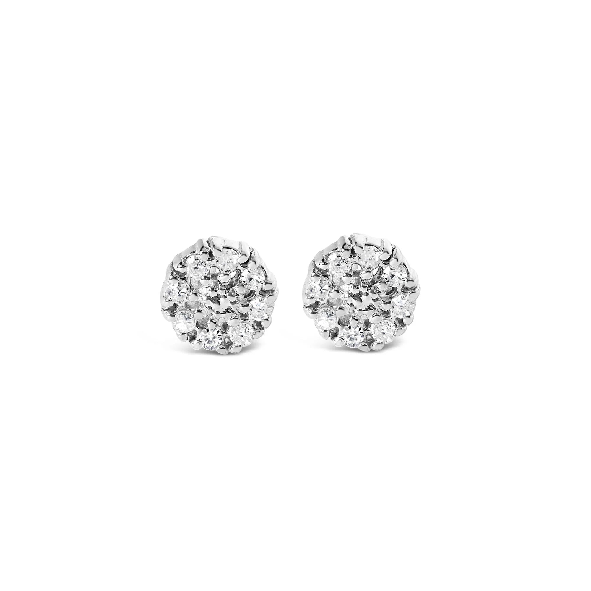 .925 Sterling Silver 1/10 Cttw Diamond Floral Cluster Stud Earrings (I - J Color, I3 Clarity) - LinkagejewelrydesignLinkagejewelrydesign