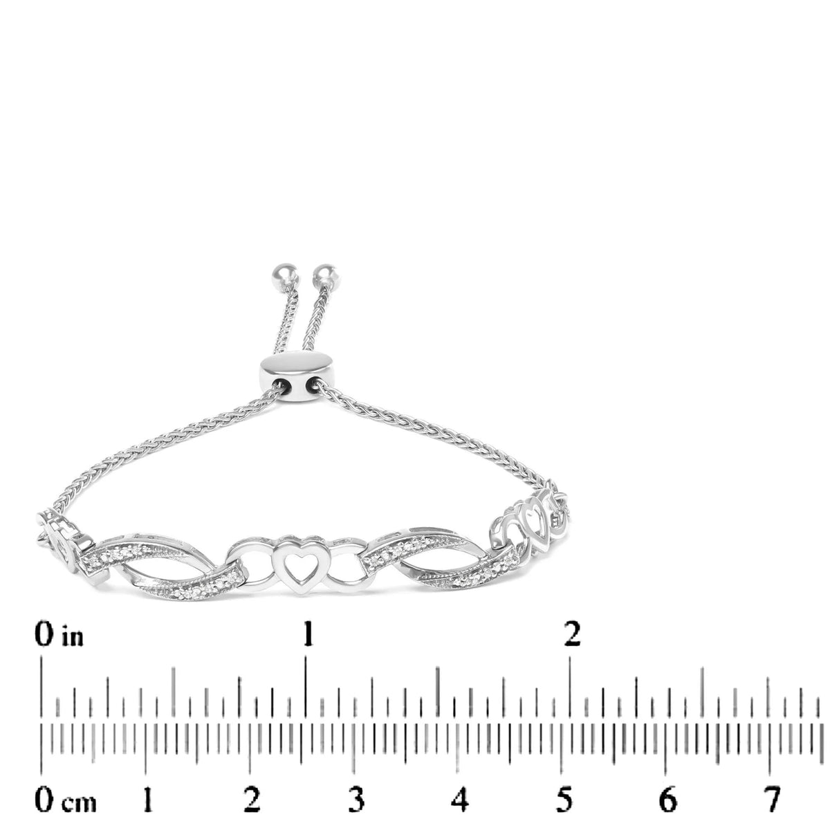 .925 Sterling Silver 1/10 Cttw Diamond Heart Link Adjustable Bolo Bracelet (I - J Color, I2 - I3 Clarity) - 4 to 10 Inches - LinkagejewelrydesignLinkagejewelrydesign