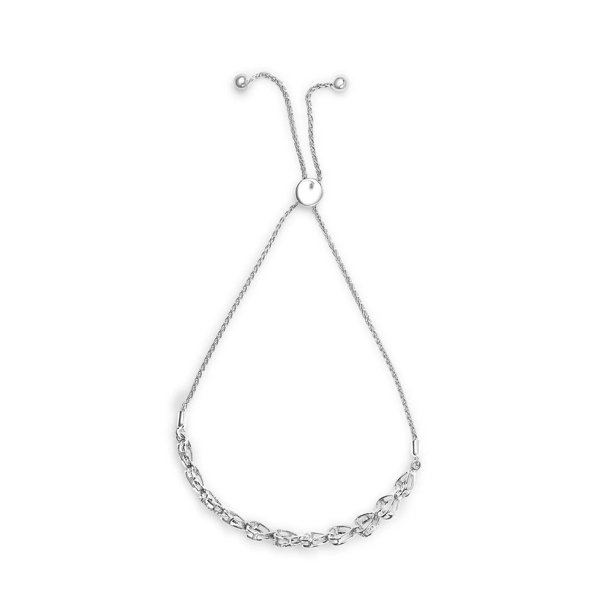 .925 Sterling Silver 1/10 Cttw Diamond Heart Link Bolo Bracelet (I - J Color, I2 - I3 Clarity) - LinkagejewelrydesignLinkagejewelrydesign