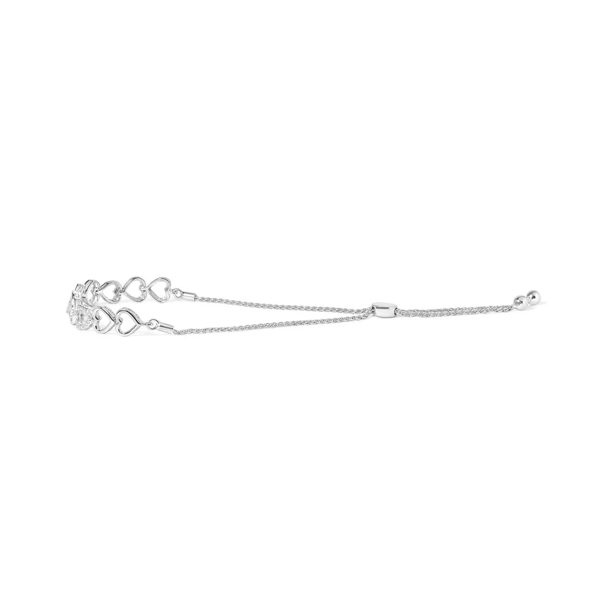.925 Sterling Silver 1/10 Cttw Diamond Heart Link Bolo Bracelet (I - J Color, I2 - I3 Clarity) - LinkagejewelrydesignLinkagejewelrydesign