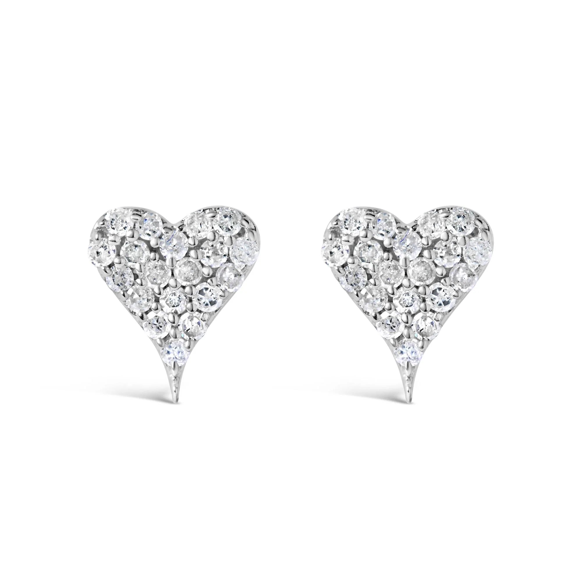 925 Sterling Silver 1/10 Cttw Diamond Heart Shaped Stud Earrings (I - J Color, I3 Clarity) - LinkagejewelrydesignLinkagejewelrydesign