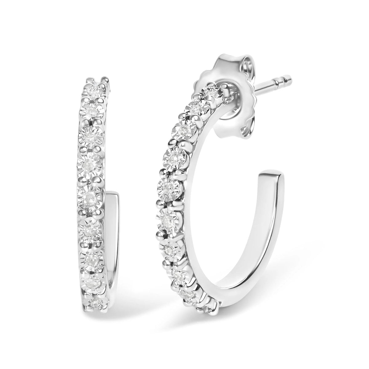 .925 Sterling Silver 1/10 Cttw Diamond Miracle Set J - Hoop Earring (I - J Color, I3 Clarity) - LinkagejewelrydesignLinkagejewelrydesign