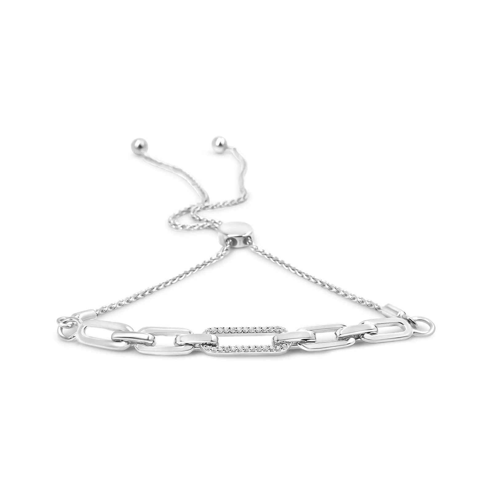 .925 Sterling Silver 1/10 Cttw Diamond Paperclip Link Adjustable Bolo Bracelet (I - J Color, I2 - I3 Clarity) - LinkagejewelrydesignLinkagejewelrydesign
