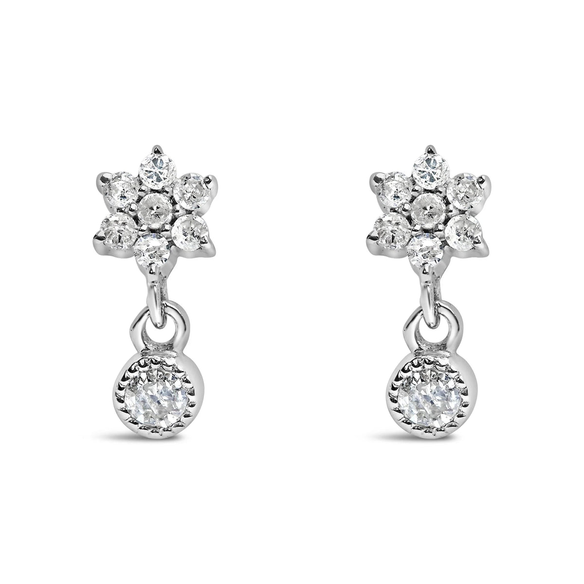 .925 Sterling Silver 1/10 Cttw Diamond Star Stud with Bezel Drop Dangle Earrings (I - J Color, I2 - I3 Clarity) - LinkagejewelrydesignLinkagejewelrydesign