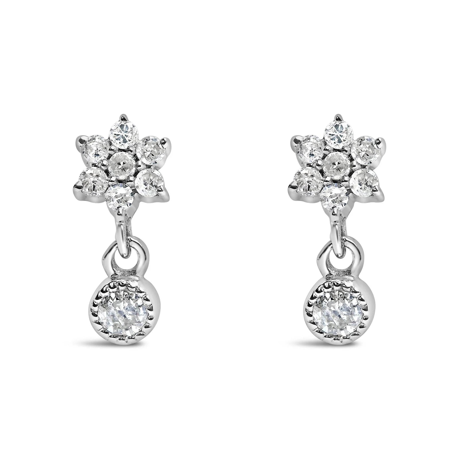 .925 Sterling Silver 1/10 Cttw Diamond Star Stud with Bezel Drop Dangle Earrings (I - J Color, I2 - I3 Clarity) - LinkagejewelrydesignLinkagejewelrydesign