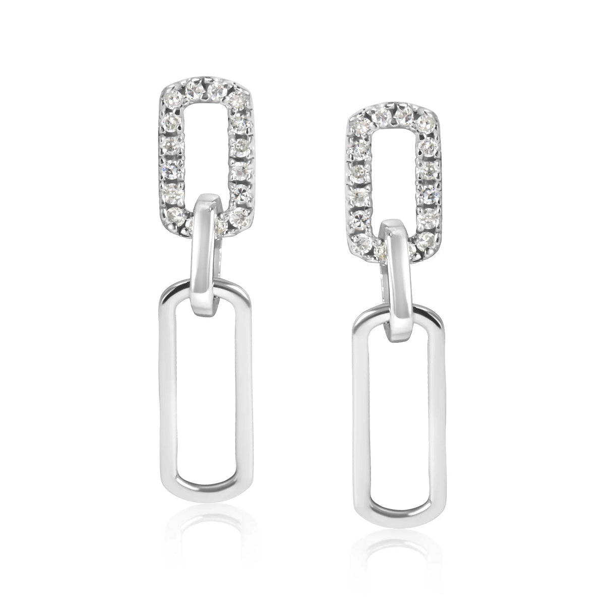 .925 Sterling Silver 1/10 Cttw Diamond Studded Paperclip Drop and Dangle Earrings (I - J Color, I2 - I3 Clarity) - LinkagejewelrydesignLinkagejewelrydesign