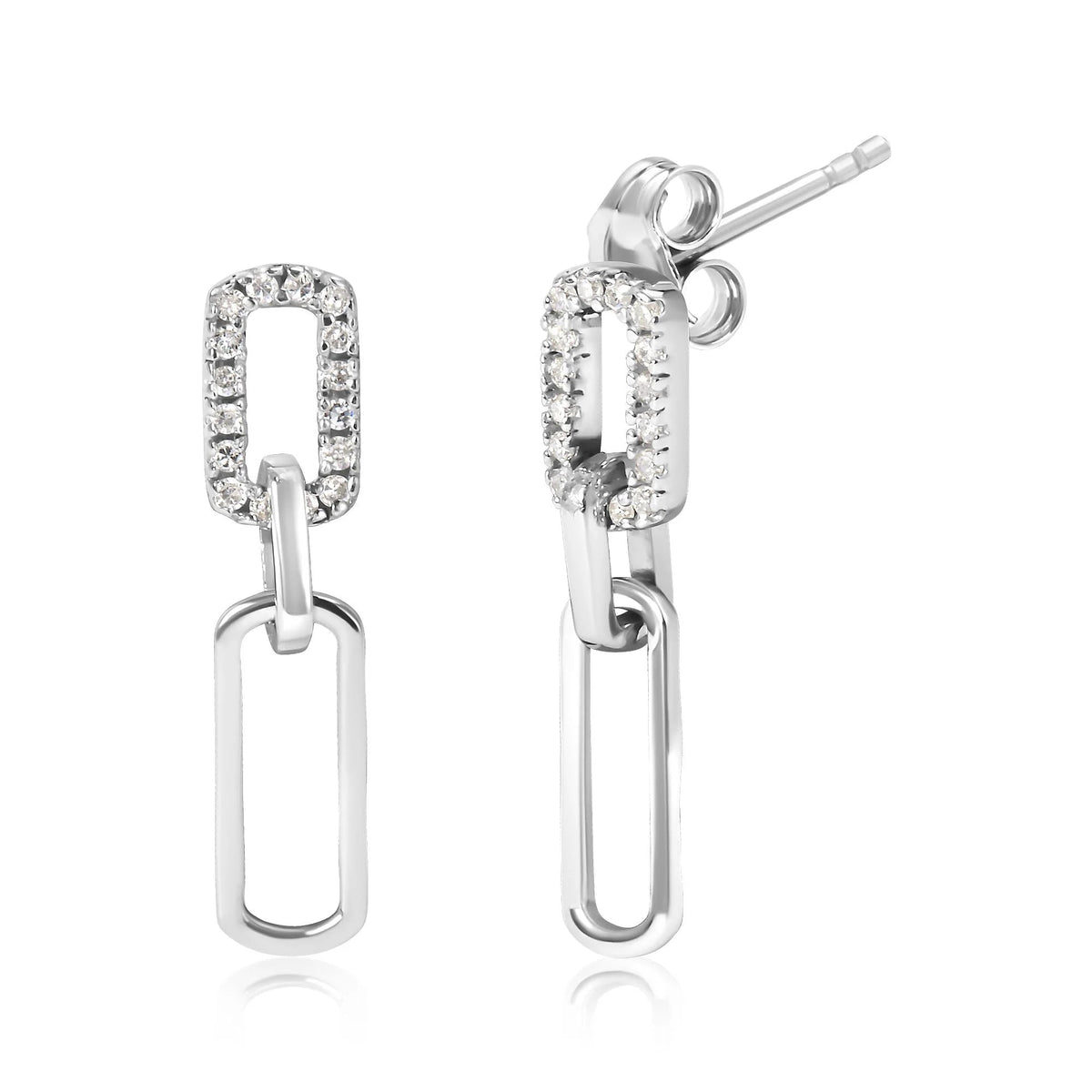 .925 Sterling Silver 1/10 Cttw Diamond Studded Paperclip Drop and Dangle Earrings (I - J Color, I2 - I3 Clarity) - LinkagejewelrydesignLinkagejewelrydesign