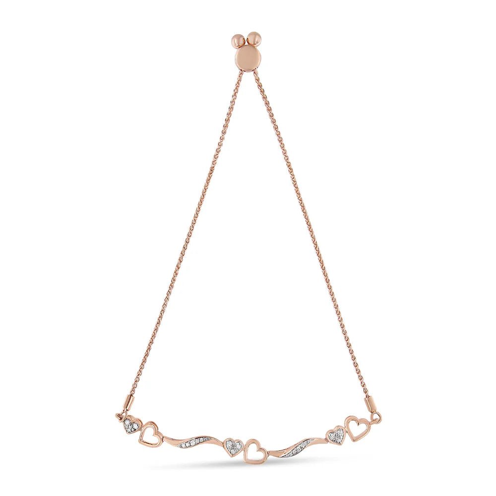 .925 Sterling Silver 1/10 Cttw Diamond Wave and Hearts 4” - 10” Adjustable Bolo Bracelet (I - J Color, I3 Clarity) - LinkagejewelrydesignLinkagejewelrydesign