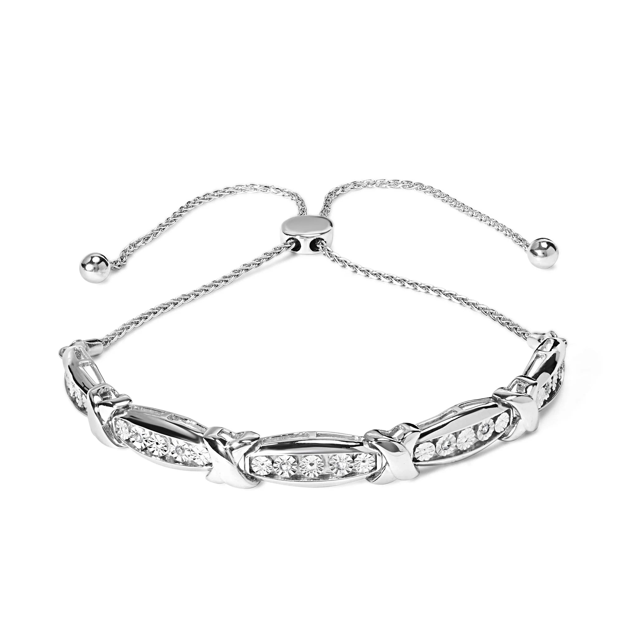 .925 Sterling Silver 1/10 Cttw Diamond X Link Bolo Bracelet (I - J Color, I2 - I3 Clarity) - LinkagejewelrydesignLinkagejewelrydesign