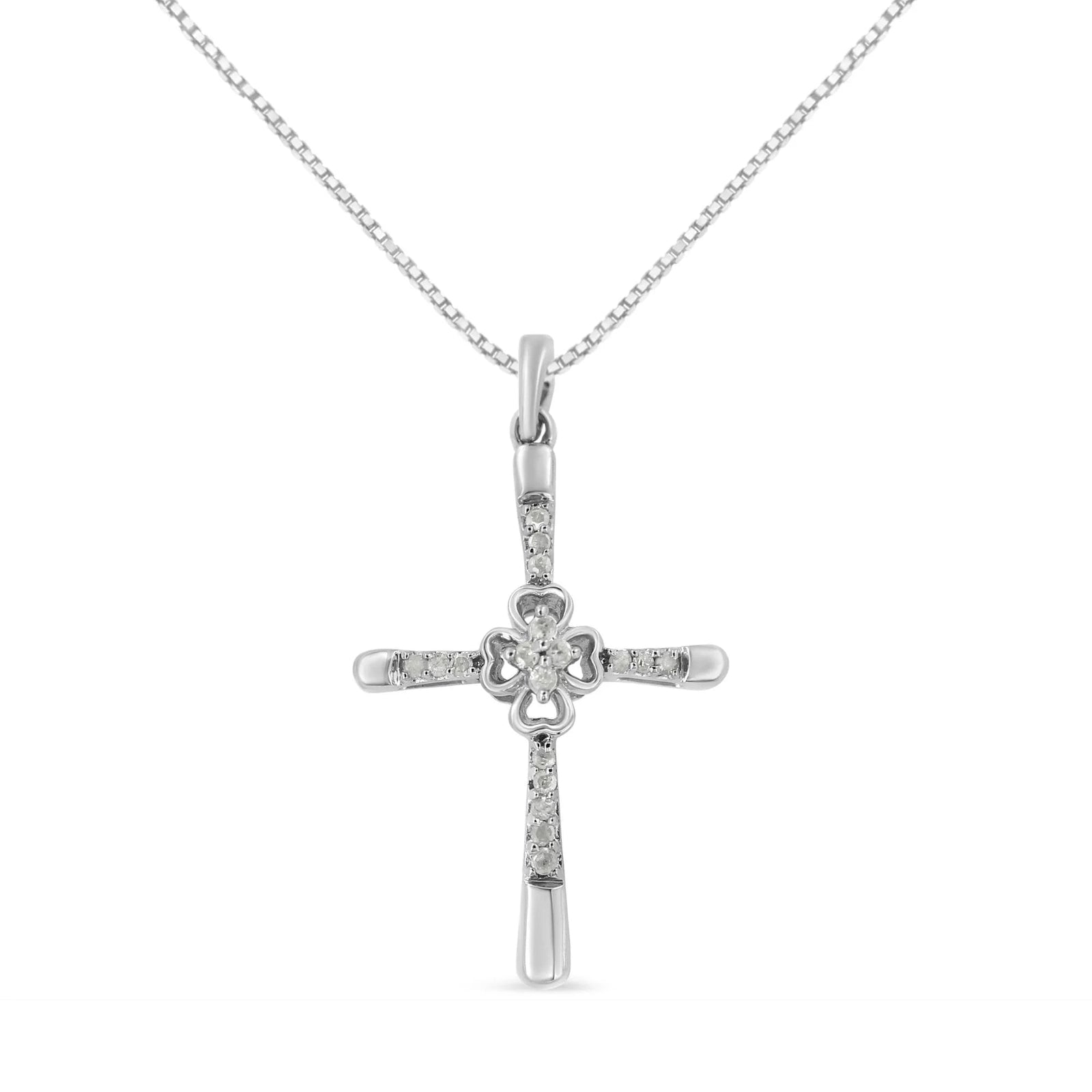 .925 Sterling Silver 1/10 Cttw Prong Set Diamond Cross 18" Pendant Necklace - (I - J Color, I3 - Promo Quality) - LinkagejewelrydesignLinkagejewelrydesign