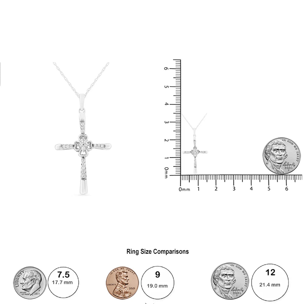 .925 Sterling Silver 1/10 Cttw Prong Set Diamond Cross 18" Pendant Necklace - (I - J Color, I3 - Promo Quality) - LinkagejewelrydesignLinkagejewelrydesign