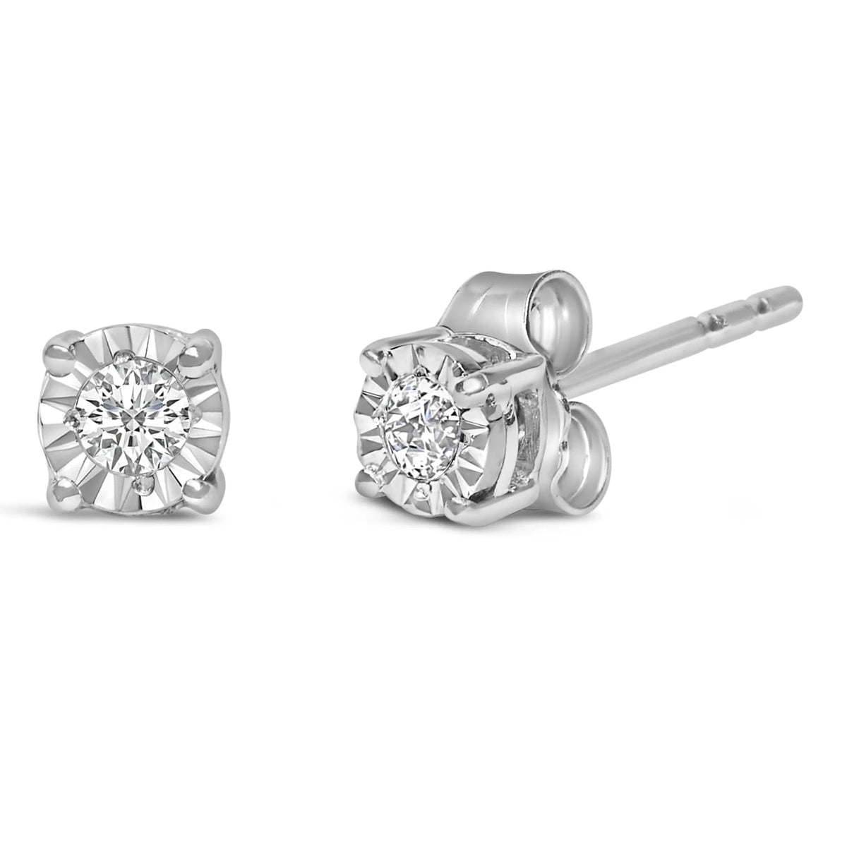 .925 Sterling Silver 1/10 Cttw Round Brilliant - Cut Lab Grown Diamond Miracle - Set Stud Earrings (F - G Color, VS1 - VS2 Clarity) - LinkagejewelrydesignLinkagejewelrydesign