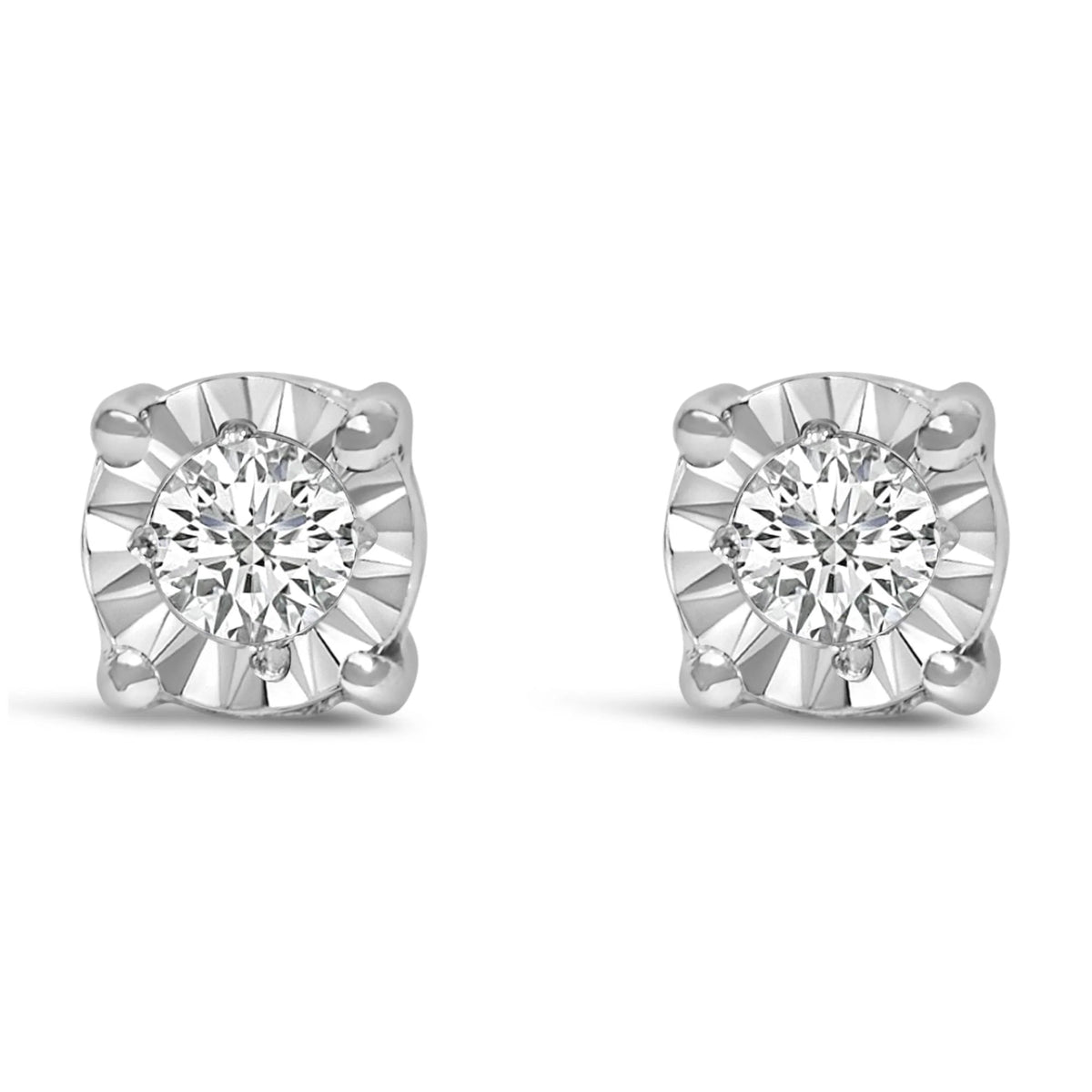 .925 Sterling Silver 1/10 Cttw Round Brilliant - Cut Lab Grown Diamond Miracle - Set Stud Earrings (F - G Color, VS1 - VS2 Clarity) - LinkagejewelrydesignLinkagejewelrydesign