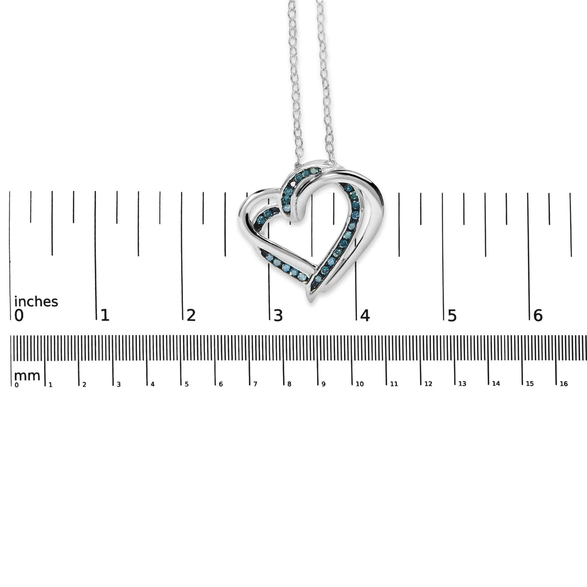 925 Sterling Silver 1/10 Cttw Treated Blue Diamond Double Heart 18" Pendant Necklace (Blue Color, I2 - I3 Clarity) - LinkagejewelrydesignLinkagejewelrydesign