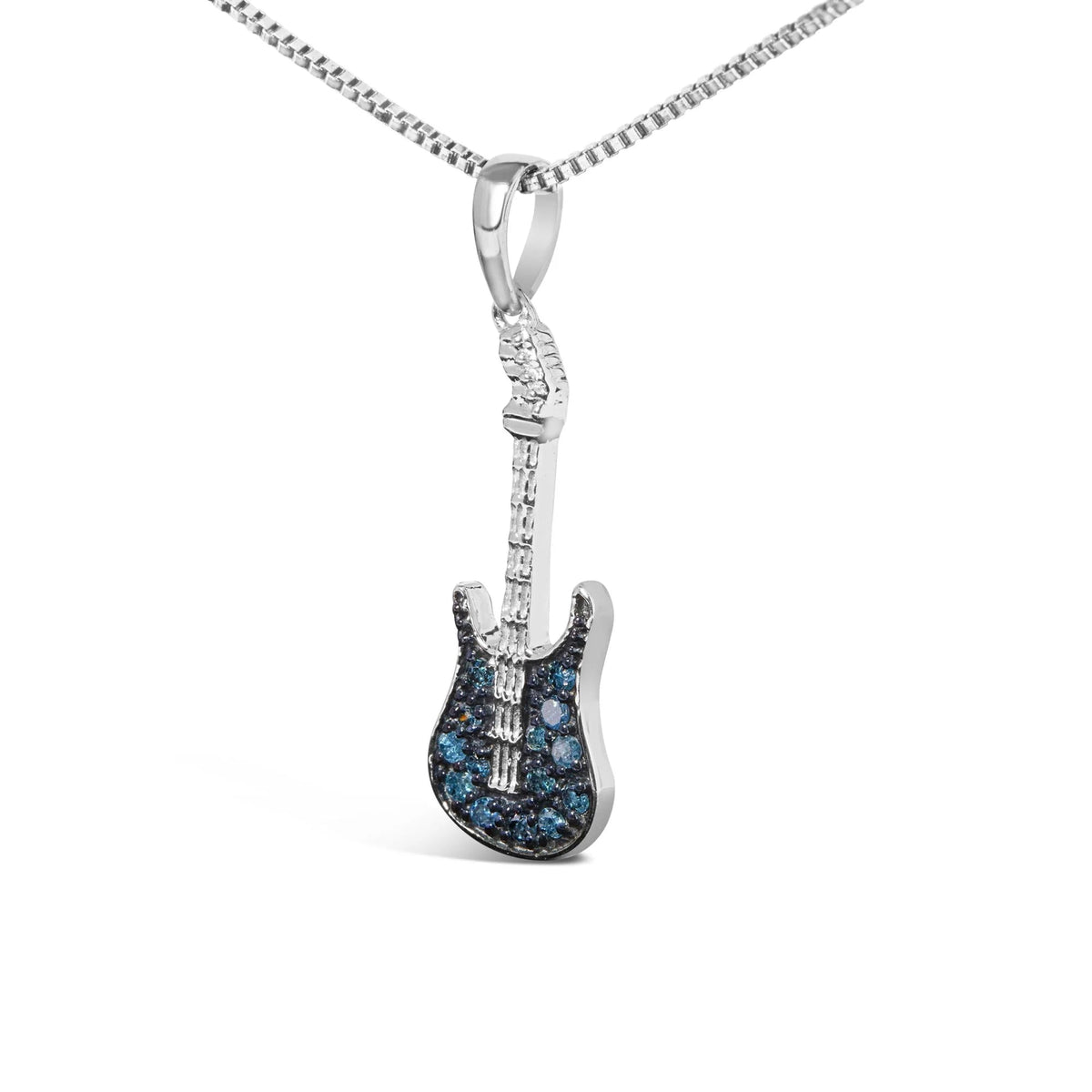 925 Sterling Silver 1/10 Cttw Treated Diamond Guitar 18&quot; Pendant Necklace (Blue Color, I2 - I3 Clarity) - LinkagejewelrydesignLinkagejewelrydesign