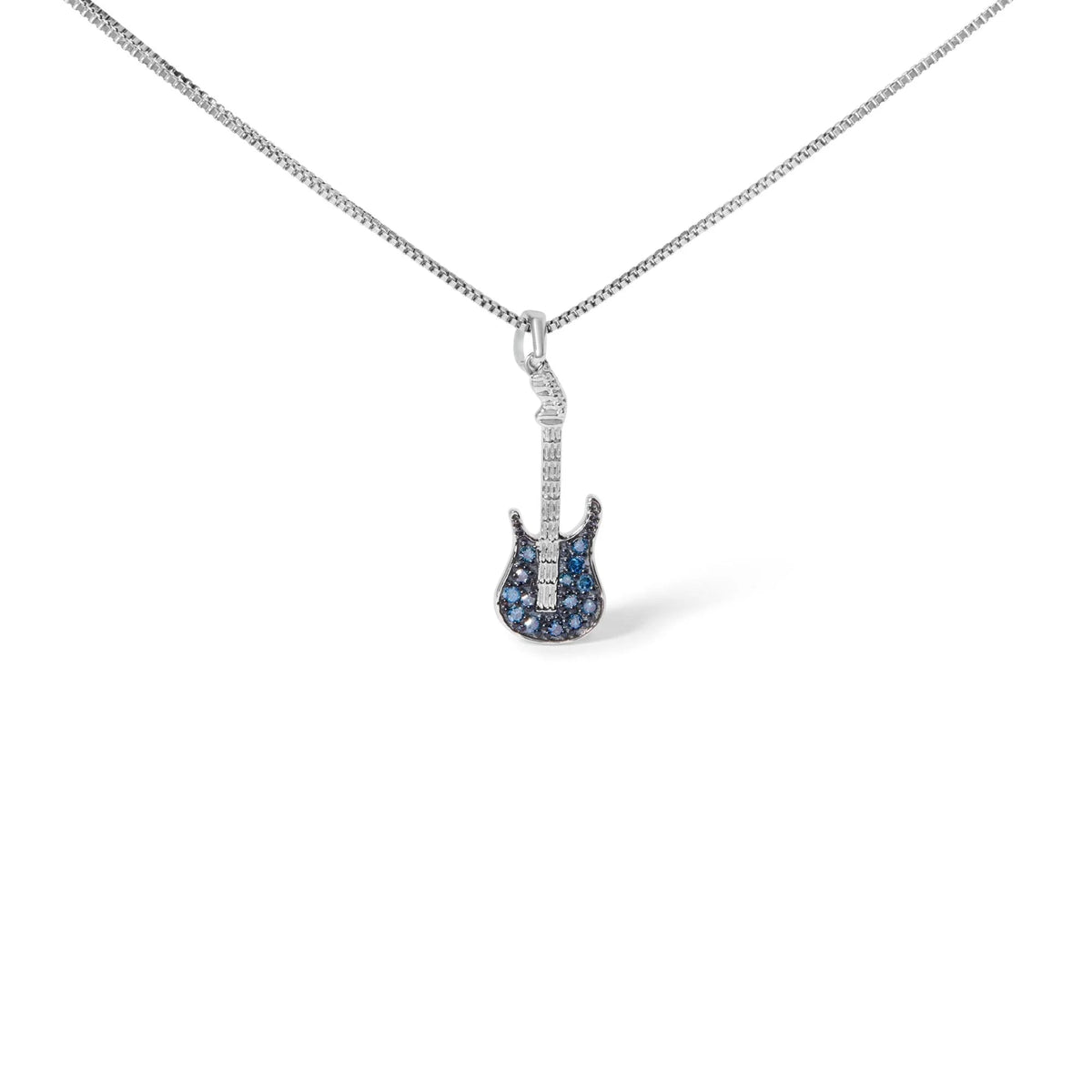 925 Sterling Silver 1/10 Cttw Treated Diamond Guitar 18&quot; Pendant Necklace (Blue Color, I2 - I3 Clarity) - LinkagejewelrydesignLinkagejewelrydesign