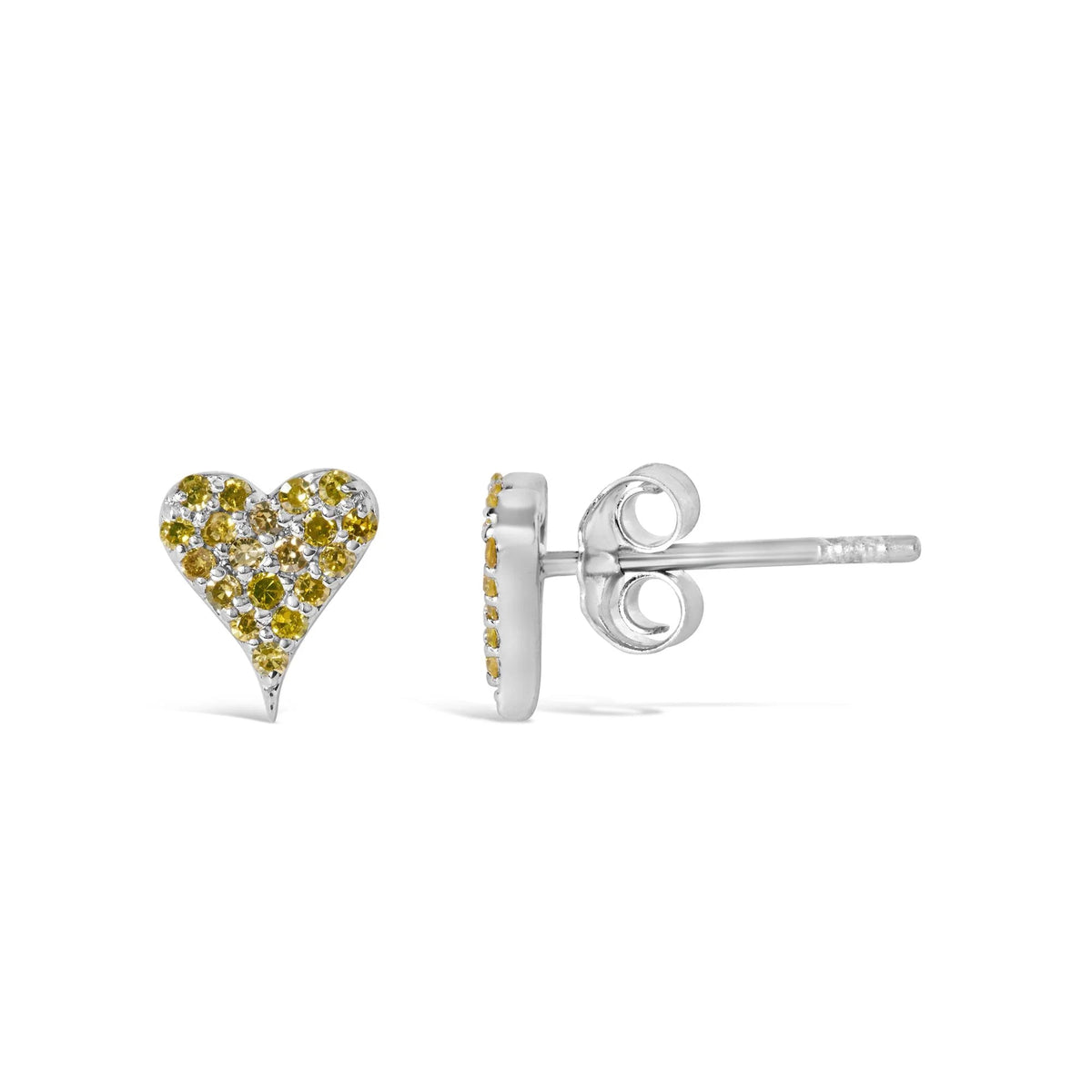 925 Sterling Silver 1/10 Cttw Yellow Diamond Heart Shaped Stud Earrings (Yellow Color, I3 Clarity) - LinkagejewelrydesignLinkagejewelrydesign