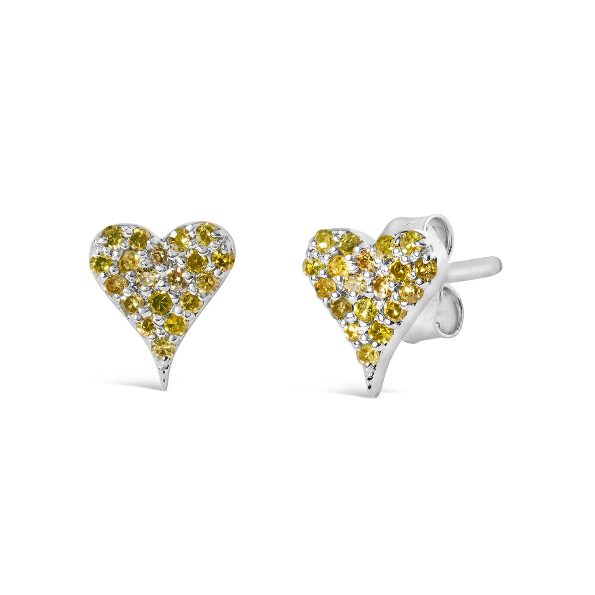 925 Sterling Silver 1/10 Cttw Yellow Diamond Heart Shaped Stud Earrings (Yellow Color, I3 Clarity) - LinkagejewelrydesignLinkagejewelrydesign