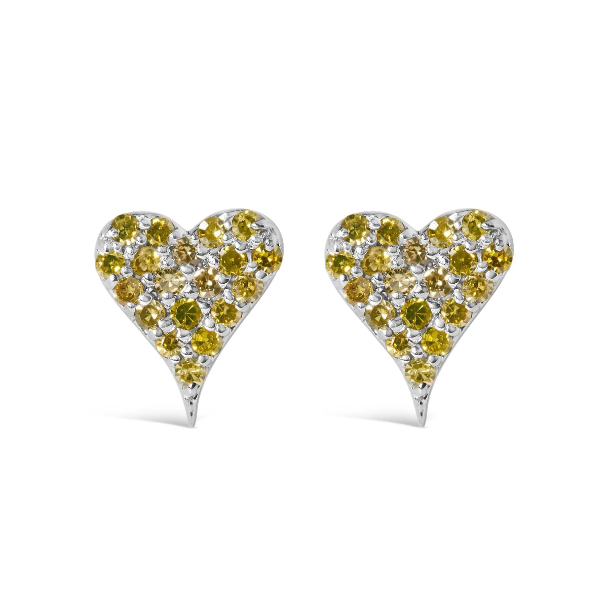 925 Sterling Silver 1/10 Cttw Yellow Diamond Heart Shaped Stud Earrings (Yellow Color, I3 Clarity) - LinkagejewelrydesignLinkagejewelrydesign