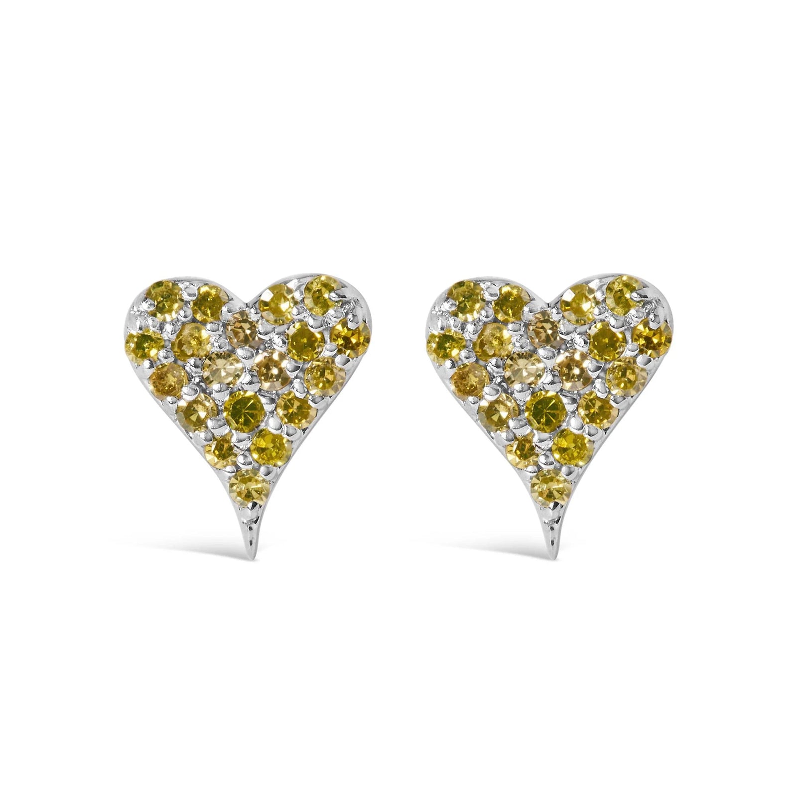925 Sterling Silver 1/10 Cttw Yellow Diamond Heart Shaped Stud Earrings (Yellow Color, I3 Clarity) - LinkagejewelrydesignLinkagejewelrydesign
