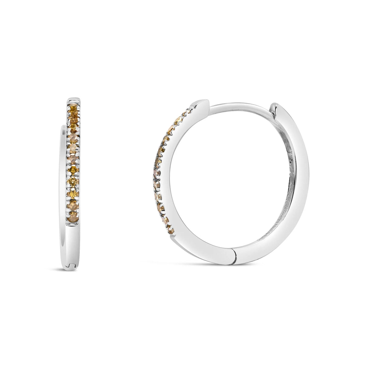 925 Sterling Silver 1/10 Cttw Yellow Diamond Hoop Snap Post Hoop Earrings (Yellow Color, I3 Clarity) - LinkagejewelrydesignLinkagejewelrydesign