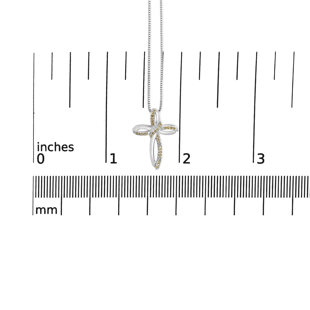 .925 Sterling Silver 1/10 Cttw Yellow Diamond Swirl Ribbon and Cross Pendant Necklace (Yellow Color, I3 Clarity) - LinkagejewelrydesignLinkagejewelrydesign
