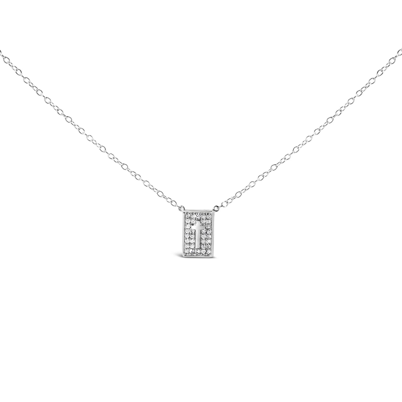 .925 Sterling Silver 1/10 Ctw Diamond Inlaid Cross Dog Tag Pendant Necklace (H - I Color, I1 - I2 Clarity) - 18" - LinkagejewelrydesignLinkagejewelrydesign
