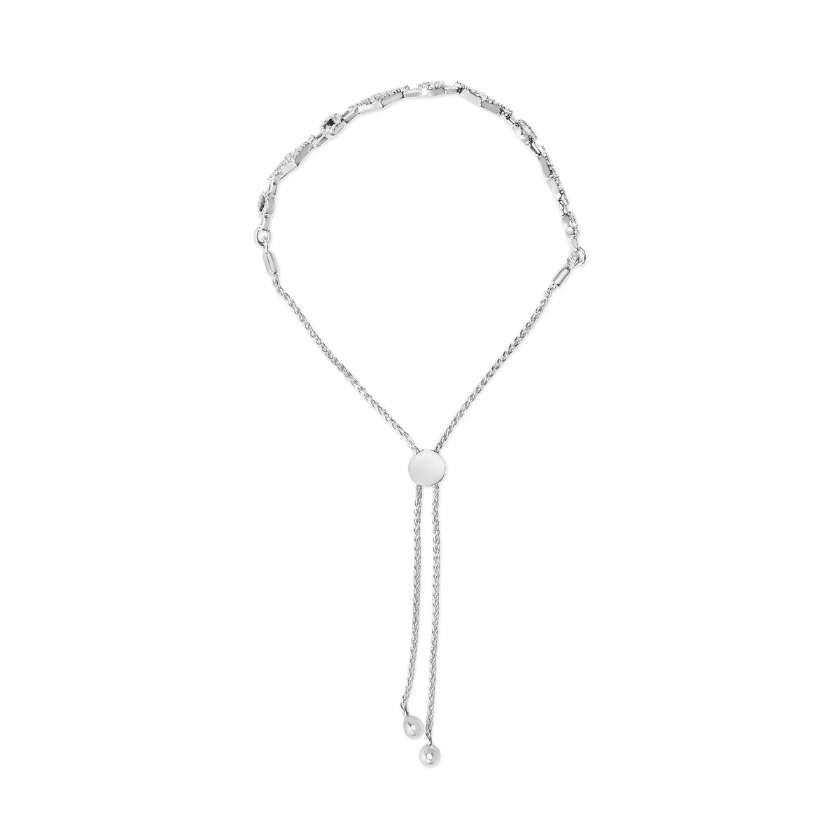 .925 Sterling Silver 1/2 Cttw Diamond Alternating Circle and Kite Link Adjustable Bolo Bracelet (I - J Color, I3 Clarity) - 4" to 10" Inches - LinkagejewelrydesignLinkagejewelrydesign