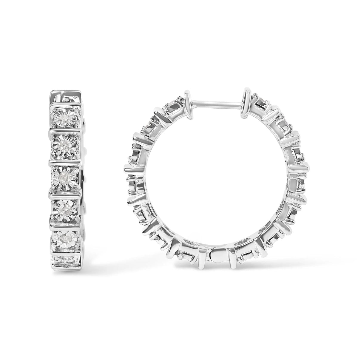 .925 Sterling Silver 1/2 Cttw Diamond Bar and Plate Eternity Hoop Earrings (I - J Color, I3 Clarity) - LinkagejewelrydesignLinkagejewelrydesign