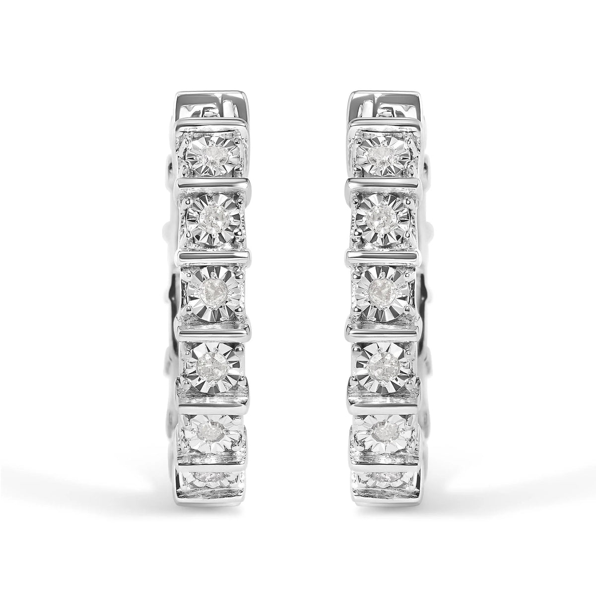 .925 Sterling Silver 1/2 Cttw Diamond Bar and Plate Eternity Hoop Earrings (I - J Color, I3 Clarity) - LinkagejewelrydesignLinkagejewelrydesign