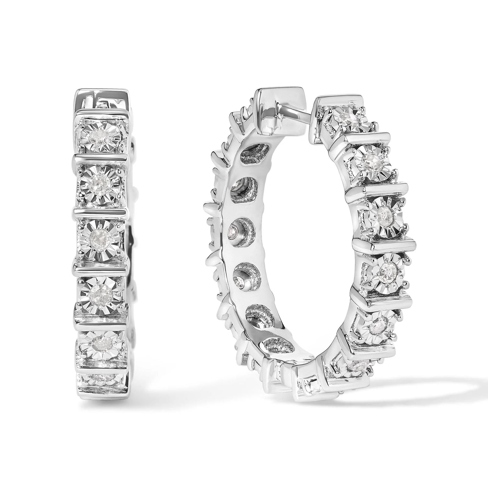 .925 Sterling Silver 1/2 Cttw Diamond Bar and Plate Eternity Hoop Earrings (I - J Color, I3 Clarity) - LinkagejewelrydesignLinkagejewelrydesign