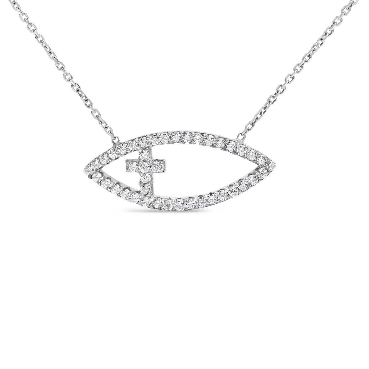 .925 Sterling Silver 1/2 Cttw Diamond Cross and Evil Eye 18&quot; Inch Pendant Necklace (H - I Color, SI1 - SI2 Clarity) - LinkagejewelrydesignLinkagejewelrydesign