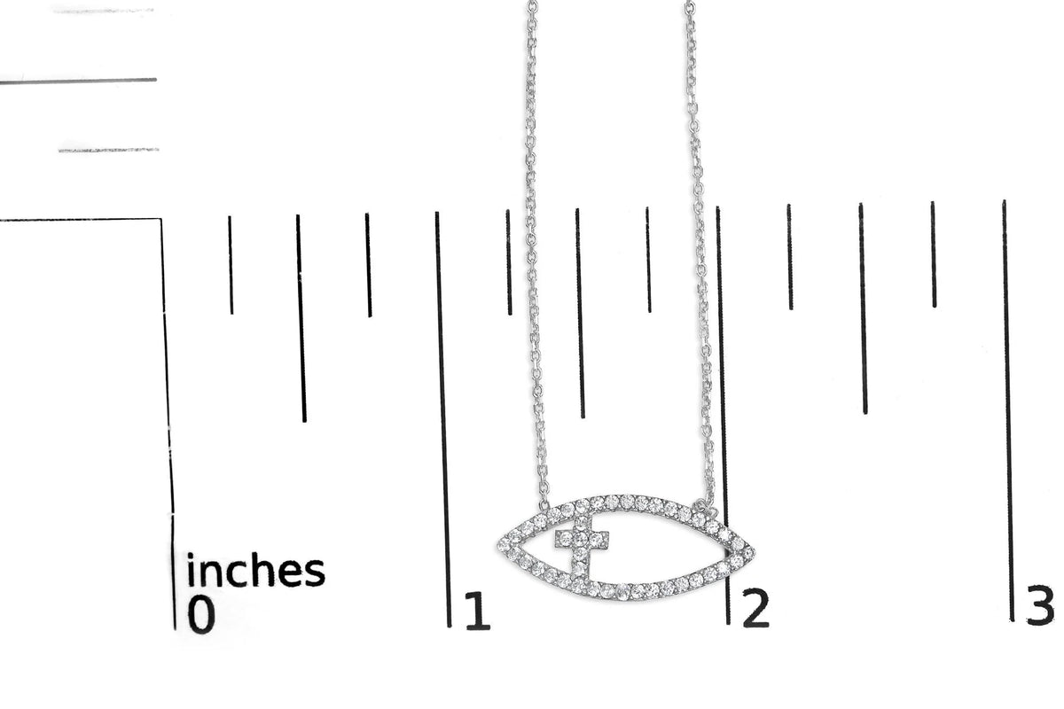 .925 Sterling Silver 1/2 Cttw Diamond Cross and Evil Eye 18&quot; Inch Pendant Necklace (H - I Color, SI1 - SI2 Clarity) - LinkagejewelrydesignLinkagejewelrydesign