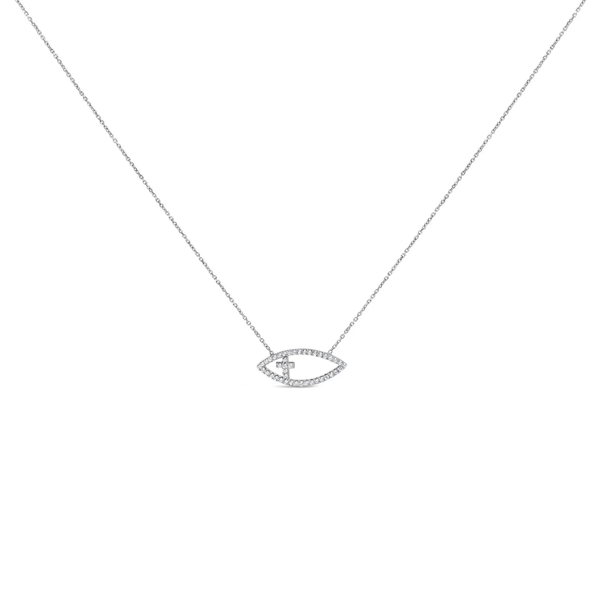 .925 Sterling Silver 1/2 Cttw Diamond Cross and Evil Eye 18&quot; Inch Pendant Necklace (H - I Color, SI1 - SI2 Clarity) - LinkagejewelrydesignLinkagejewelrydesign