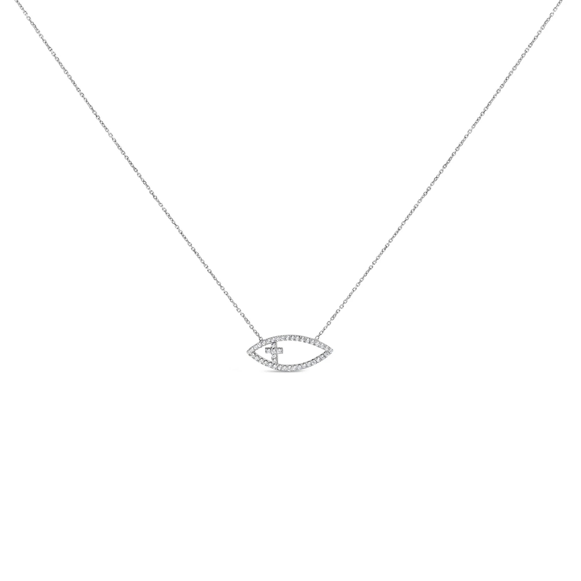 .925 Sterling Silver 1/2 Cttw Diamond Cross and Evil Eye 18" Inch Pendant Necklace (H - I Color, SI1 - SI2 Clarity) - LinkagejewelrydesignLinkagejewelrydesign