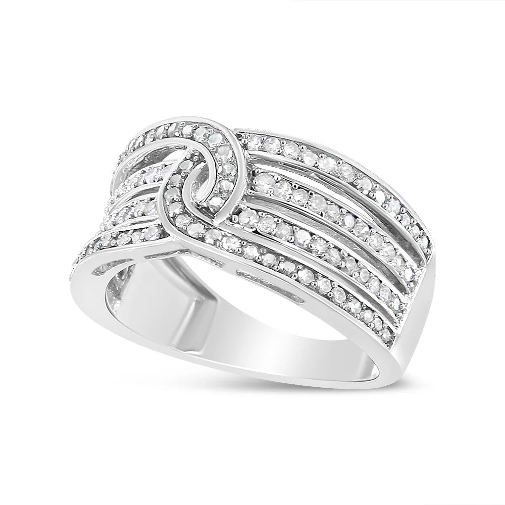 .925 Sterling Silver 1/2 Cttw Diamond Multi - Row Bypass Band Ring (I - J Color, I3 Clarity) - LinkagejewelrydesignLinkagejewelrydesign