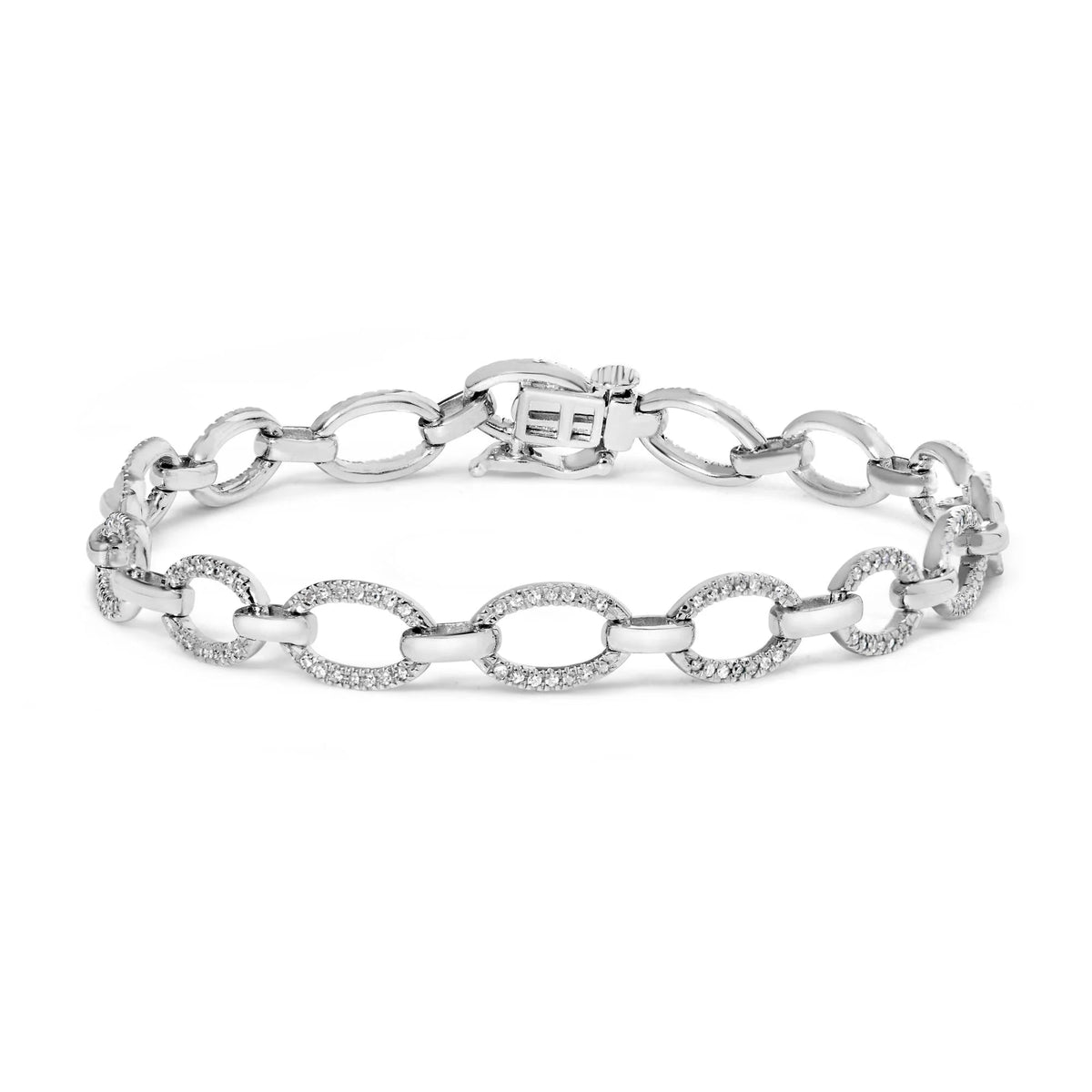 .925 Sterling Silver 1/2 Cttw Diamond Oval Link Bracelet (I - J Color, I3 Clarity) - Size 7.25 - LinkagejewelrydesignLinkagejewelrydesign