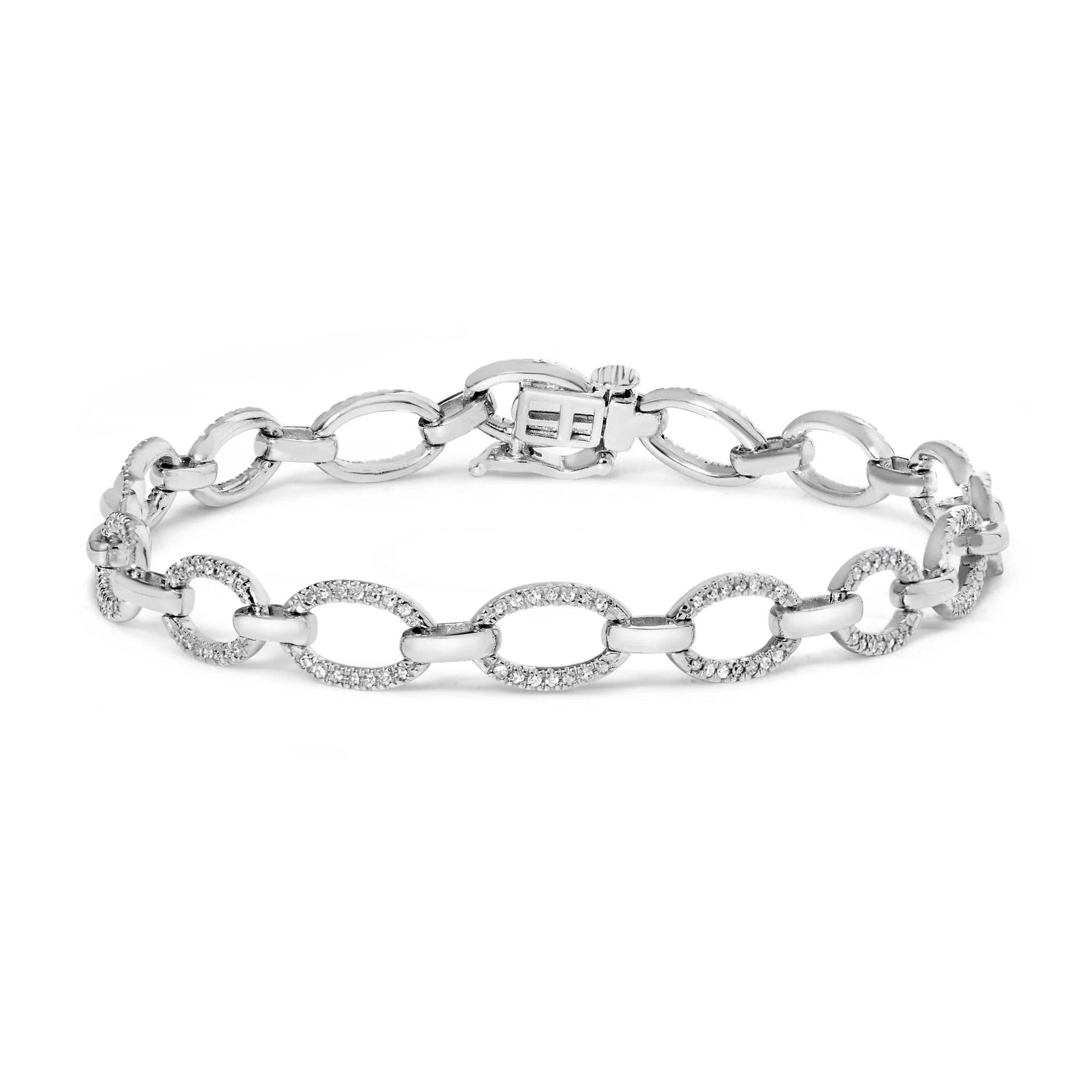 .925 Sterling Silver 1/2 Cttw Diamond Oval Link Bracelet (I - J Color, I3 Clarity) - Size 7.25 - LinkagejewelrydesignLinkagejewelrydesign
