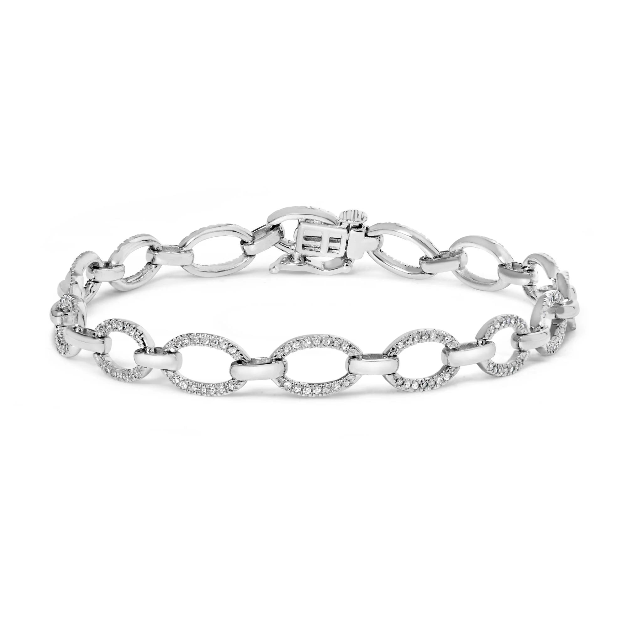 .925 Sterling Silver 1/2 Cttw Diamond Oval Link Bracelet (I - J Color, I3 Clarity) - Size 7.25 - LinkagejewelrydesignLinkagejewelrydesign