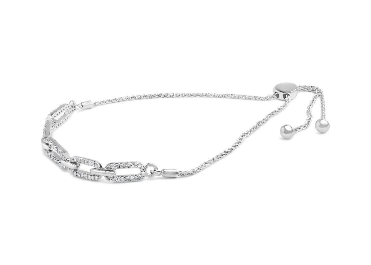 .925 Sterling Silver 1/2 Cttw Diamond Paperclip Link Adjustable Bolo Bracelet (G - H Color, SI1 - SI2 Clarity) - LinkagejewelrydesignLinkagejewelrydesign