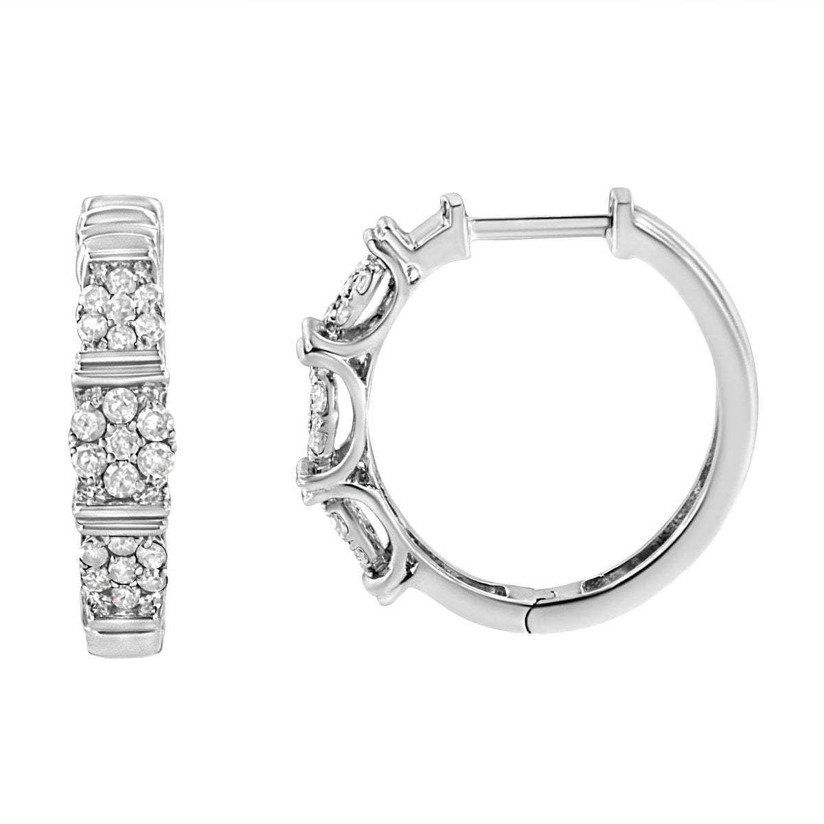 .925 Sterling Silver 1/2 Cttw Lab Grown Round Diamond Floral Cluster Hoop Earrings (F - G Color, SI1 - SI2 Clarity) - LinkagejewelrydesignLinkagejewelrydesign
