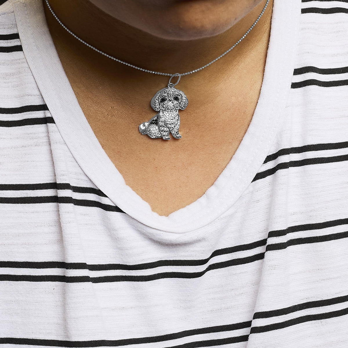 .925 Sterling Silver 1/2 Cttw White and Black Diamond Shih Tzu Dog 18" Pendant Necklace (I - J Color, I2 - I3 Clarity) - LinkagejewelrydesignLinkagejewelrydesign