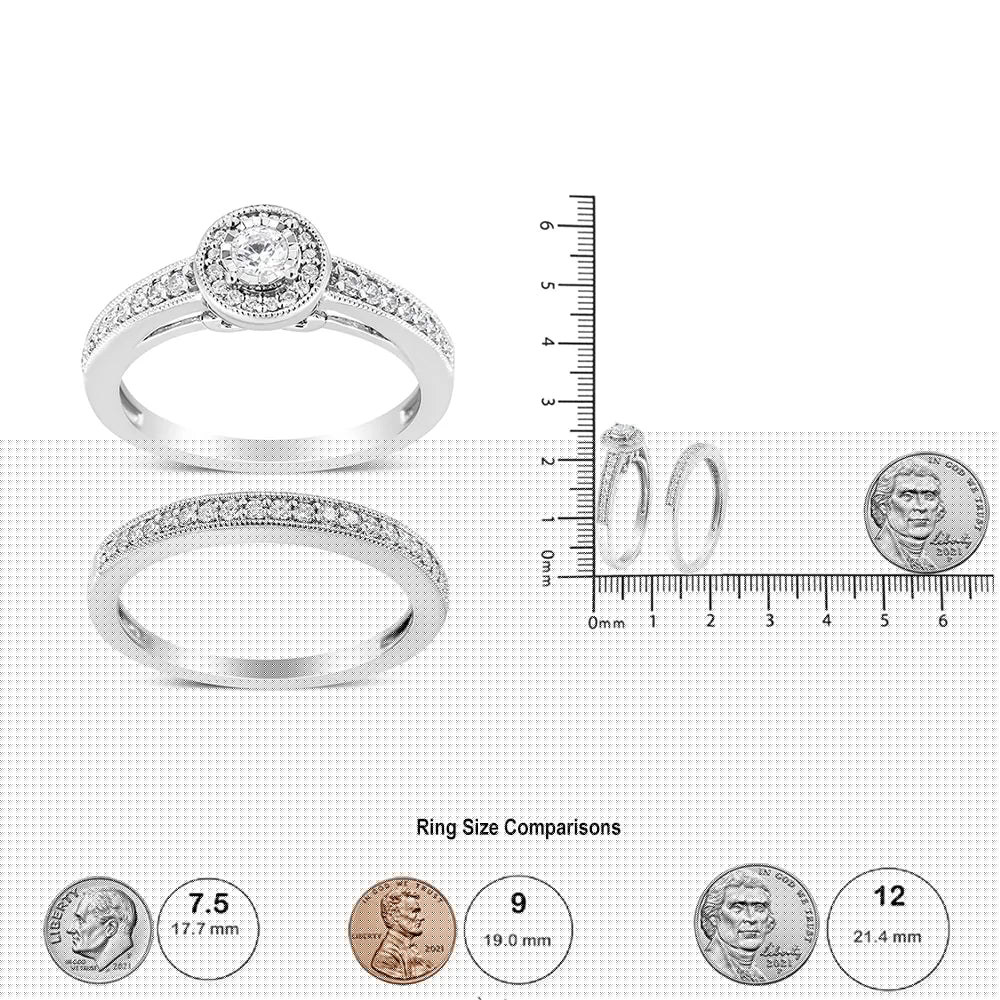 .925 Sterling Silver 1/2 Ctw Diamond Halo and Milgrain Engagement Ring Bridal Set (I - J Color, I3 Clarity) - LinkagejewelrydesignLinkagejewelrydesign