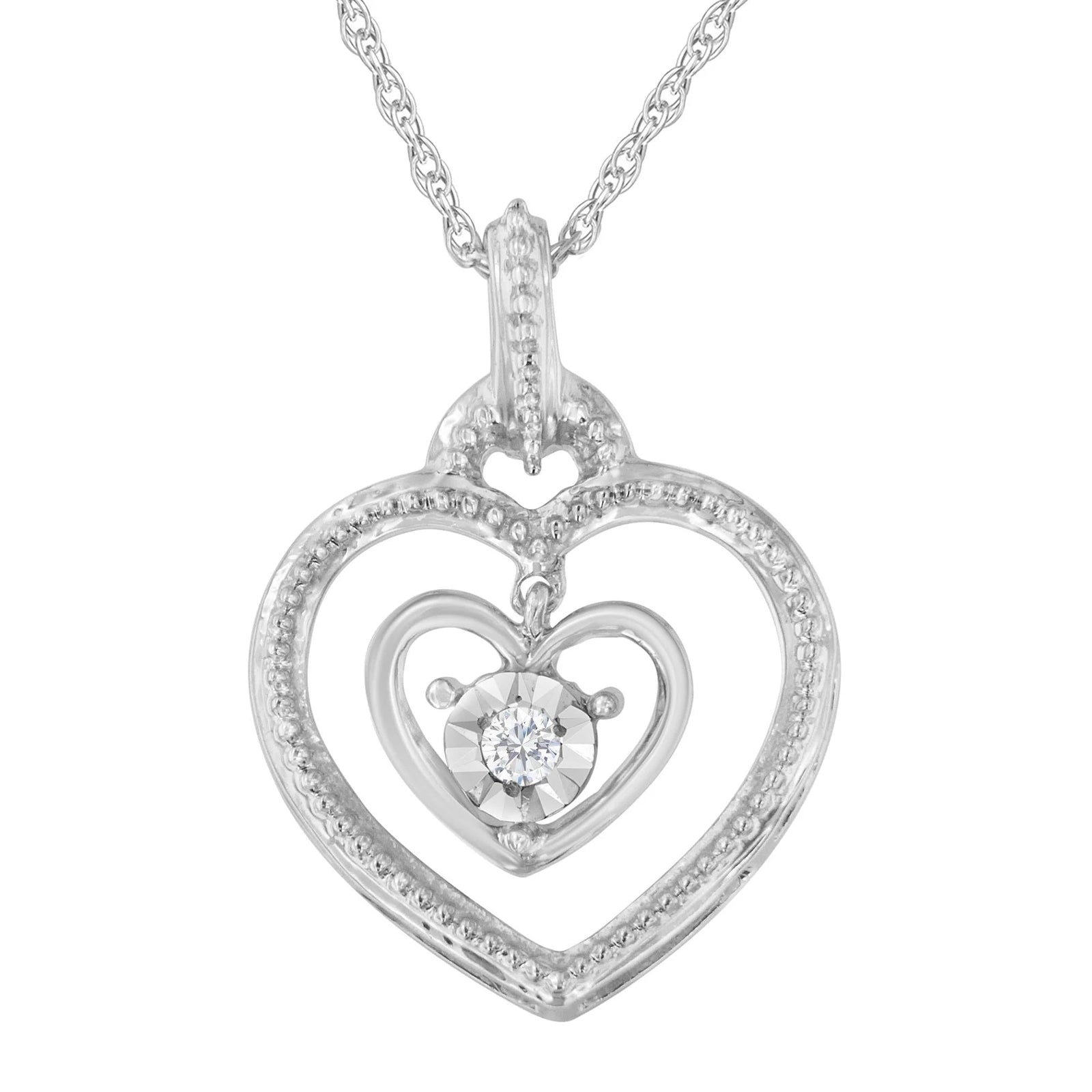 .925 Sterling Silver 1/25 cttw Rose Cut Diamond Double Heart Pendant Necklace (I - J, I2 - I3) - LinkagejewelrydesignLinkagejewelrydesign